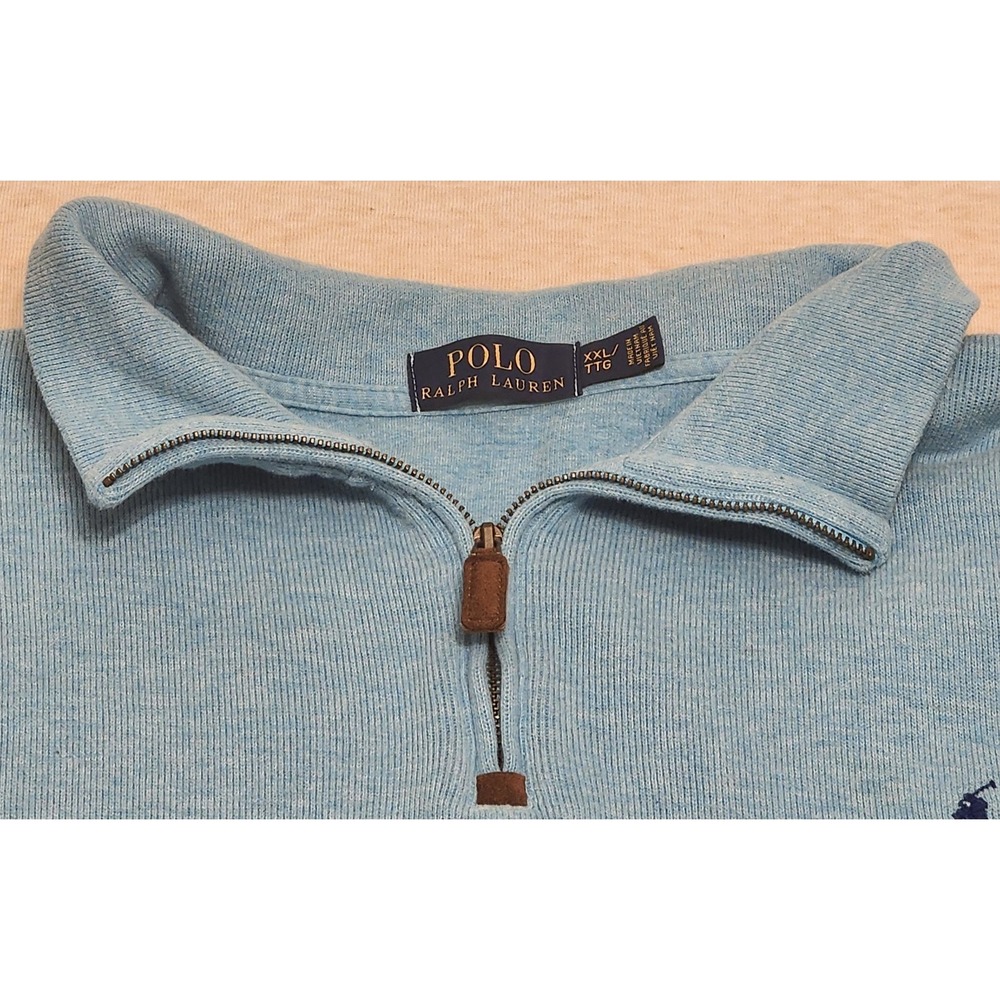 Polo Ralph Lauren Men's 2XL Blue Cotton Knit 1/4 Zip Mock Neck Sweater